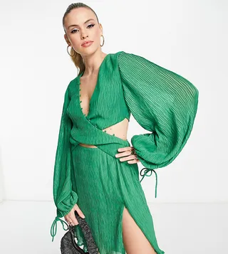 ASOS DESIGN Tall plisse shirt mini dress with wrap waist detail in bright green