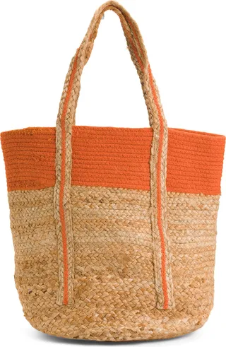 Color Block Jute Tote