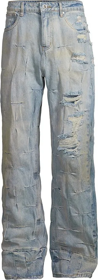 Gathered Distressed Jeans