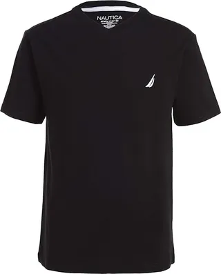 Nautica Boys' Short Sleeve Solid V-Neck T-Shirt (01 Black Night) Men's T Shirt