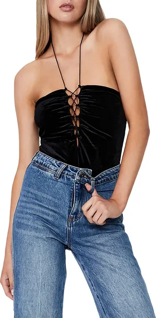 Helena Velour Halter Bodysuit