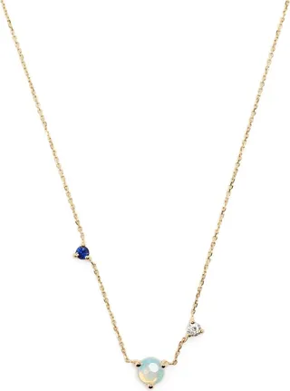 14K Yellow Gold Three-Step Opal And Diamond Necklace