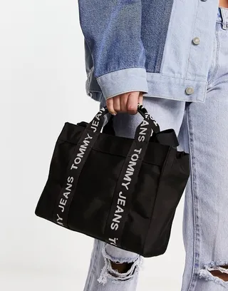 Tommy Jeans essential mini tote with taping strap in black
