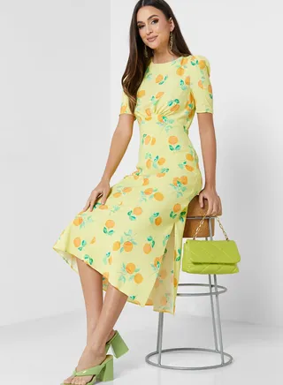 Side Split Floral Print Dress