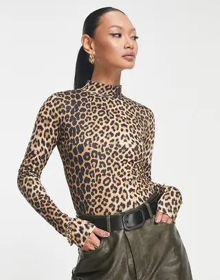 ASOS DESIGN turtle neck bodysuit in leopard print