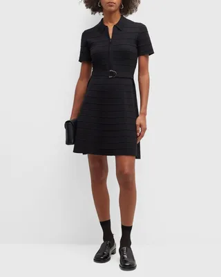 Textured Striped Fit-&-Flare Mini Dress