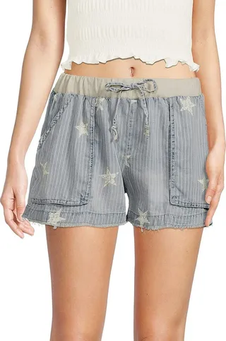 Star Print Drawstring Shorts