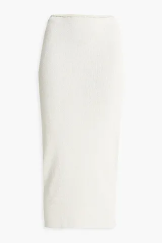 Metallic ribbed-knit midi pencil skirt
