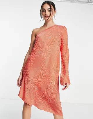 & Other Stories one shoulder dress in orange print