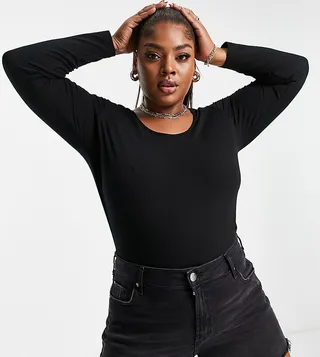 Vero Moda Curve cotton long sleeve T-shirt in black - BLACK