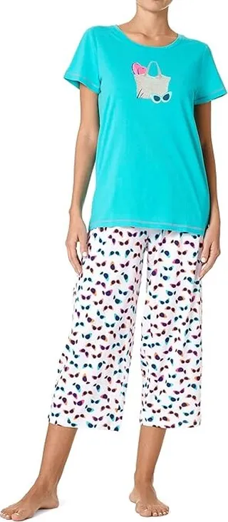 HUE Short Sleeve Tee and Capris Two-Piece Pajama Set (Ceramic) Women's Pajama Sets