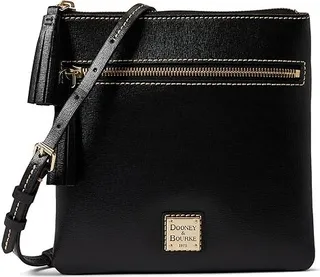 Dooney & Bourke Saffiano Double Zip Tassel Crossbody (Black) Handbags
