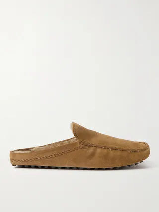 Shearling-Lined Suede Slippers