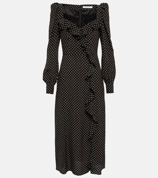 Polka-dotted silk midi dress