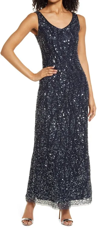 Sequin & Bead Sleeveless Gown