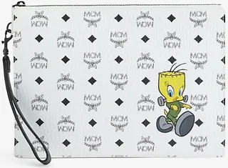 Mcm Womens White x Looney Tunes Aren Pouch Coated-canvas Pouch
