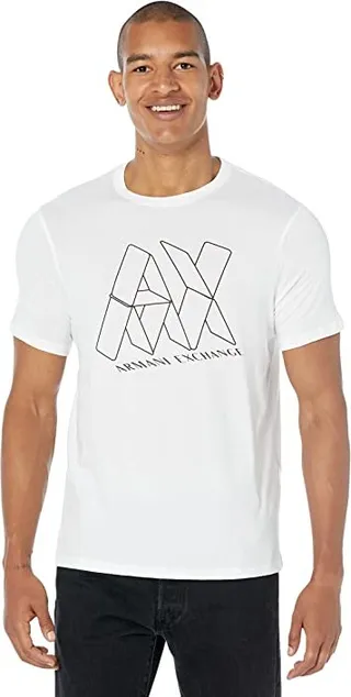 Armani Exchange 3-D House of Cards Logo T-Shirt (White) Men's Clothing