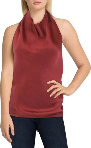 Womens Open Back Satin Halter Top