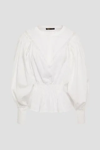 Lalis lace-trimmed shirred cotton blouse