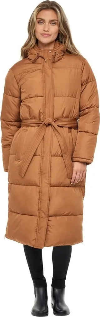 Women's Long Puffer Jacket Coat with Hood - S.E.B. By SEBBY Duck Brown Small