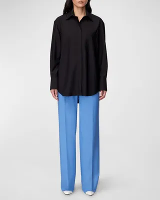 Oversized Wool Button-Front Shirt