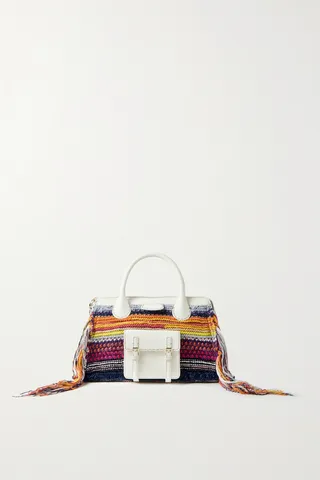 Chloé - Edith Small Striped Recycled Cashmere And Leather Tote - White