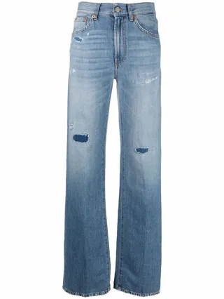 Distressed Wide-Leg Jeans