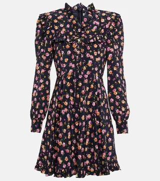 Printed belted silk minidress