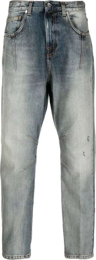 Faded-Effect Tapered-Leg Jeans