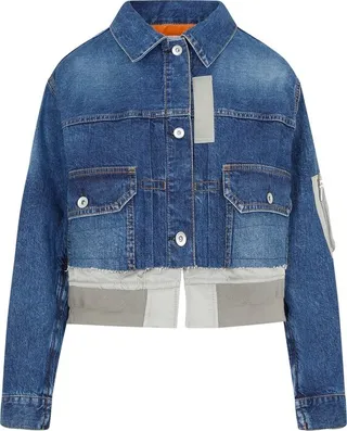 Sacai Panelled Cropped Denim Bomber Jacket