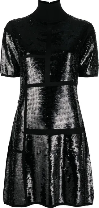 Sequin-Embellished Roll Neck Dress