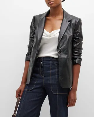 Kylie Faux-Leather Scrunched-Sleeve Jacket