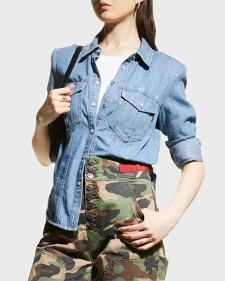 Crawford Seamed Snap-Front Denim Shirt