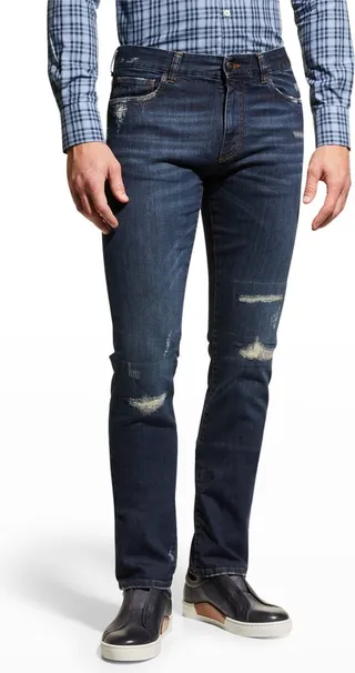 Men's 5-Pocket Frayed Stretch Denim Jeans