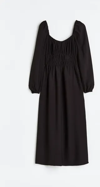 Balloon-sleeved Smocked Dress