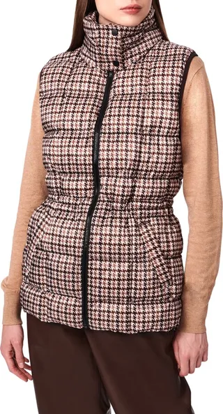 Water Resistant Houndstooth Quilted Puffer Vest