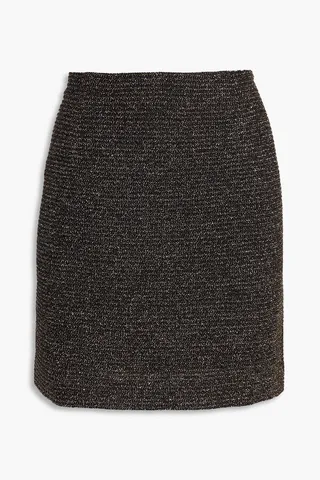 Metallic crochet-knit mini skirt