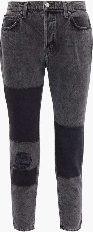 Lep patchwork distressed mid-rise slim-leg jeans
