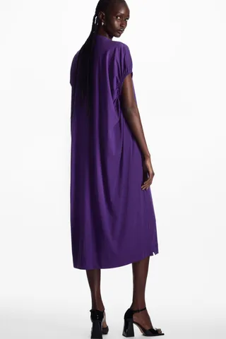 Gathered-Sleeve Jersey Midi Dress