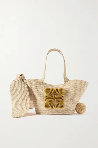 Loewe - Bunny Basket Small Leather-trimmed Raffia Shoulder Bag - Brown