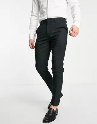 ASOS DESIGN smart super skinny pants with pin dot texture in forest green