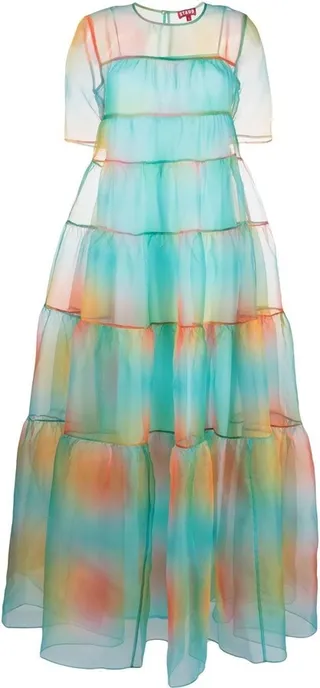 Hyacinth Crepe Organza Tiered Maxi Dress