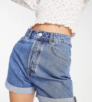 Stradivarius Tall mom denim short in deep blue wash