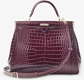 Womens Burgundy Florence Small Croc-embossed Leather Tote bag
