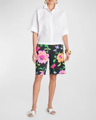 Dolman-Sleeve Button-Down Poplin Top