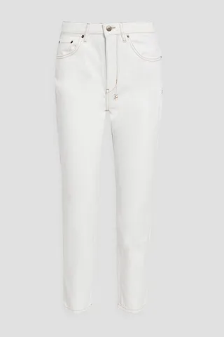 Embroidered mid-rise slim-leg jeans