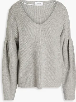 Gathered mélange ribbed cashmere sweater