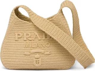 Logo-Embossed Raffia Shoulder Bag