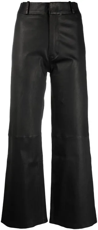 Wide-Leg Cropped Leather Trousers