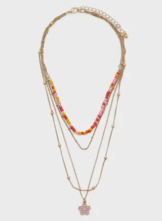 Floral Pendant Beaded Layered Necklace